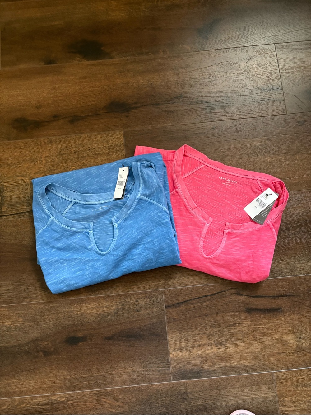 NWT Lane Bryant Blue & Pink Short-Sleeve Notch Neck Tees